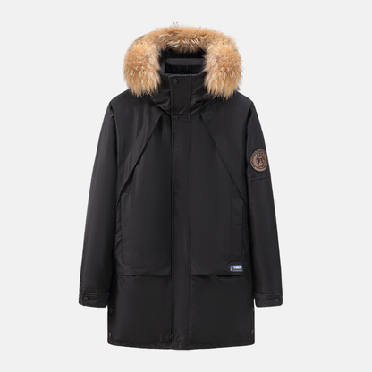 Eveloria Damen Parka Glattes Gewebe Abnehmbarer Kunstpelz Mittellang