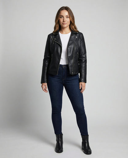 Damen Kunstlederjacke Elegantes Design