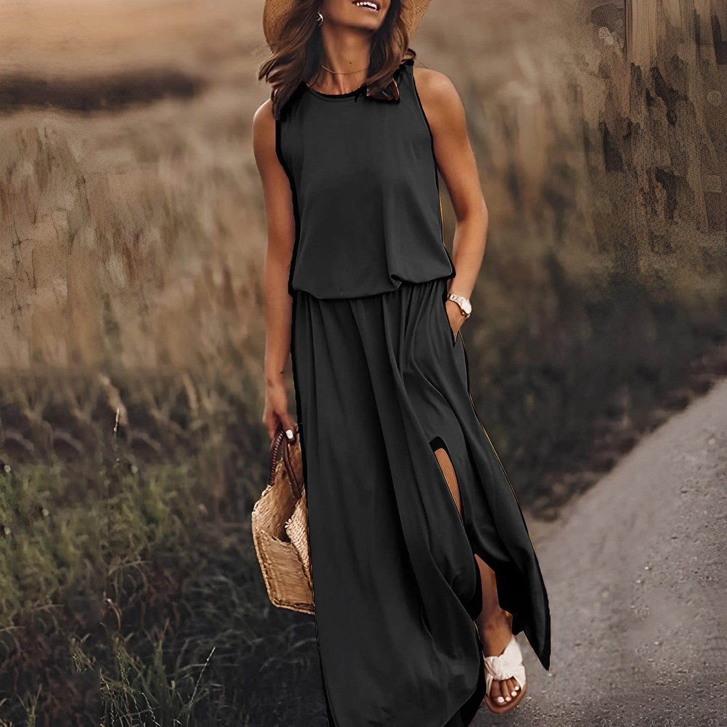 Damen Maxi-Sommerkleid mit Seitenschlitz