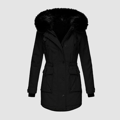 Damen Winterjacke Lang Kunstfellbesatz