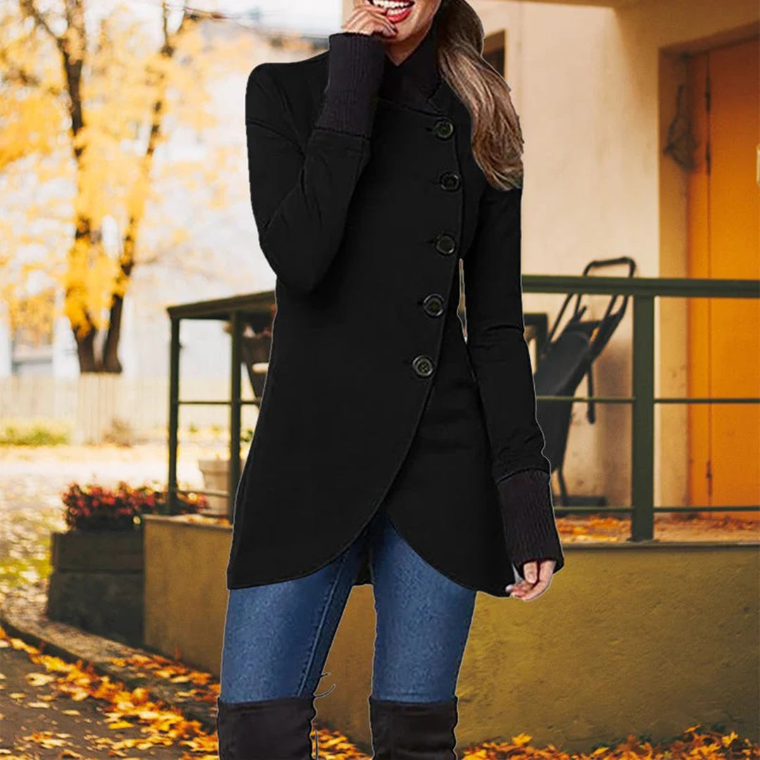Damen Mantel Asymmetrischer Schnitt Elegante Knopfleiste