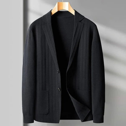 Herren Blazer Cardigan V-Ausschnitt Knöpfe Schwarz - Eveloria