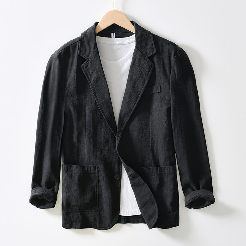 Herren Leinenblazer Einreiher Leicht Beige - Eveloria