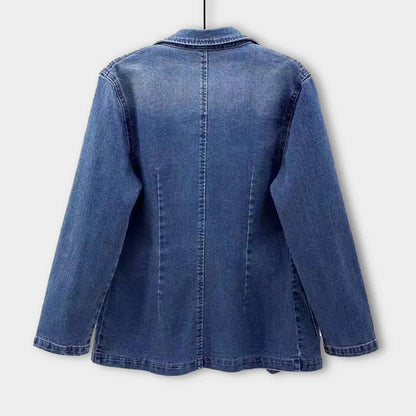 Eveloria Damen Jeansblazer Lang Lederoptik