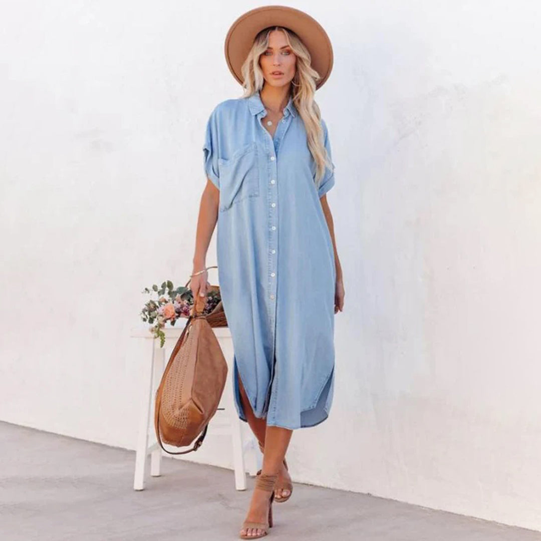 Damenkleid Blau Atmungsaktives Leichtes Sommerkleid