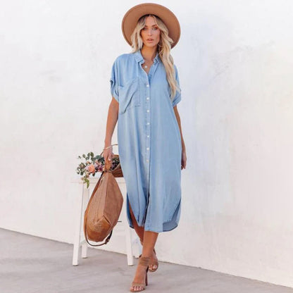 Damenkleid Blau Atmungsaktives Leichtes Sommerkleid