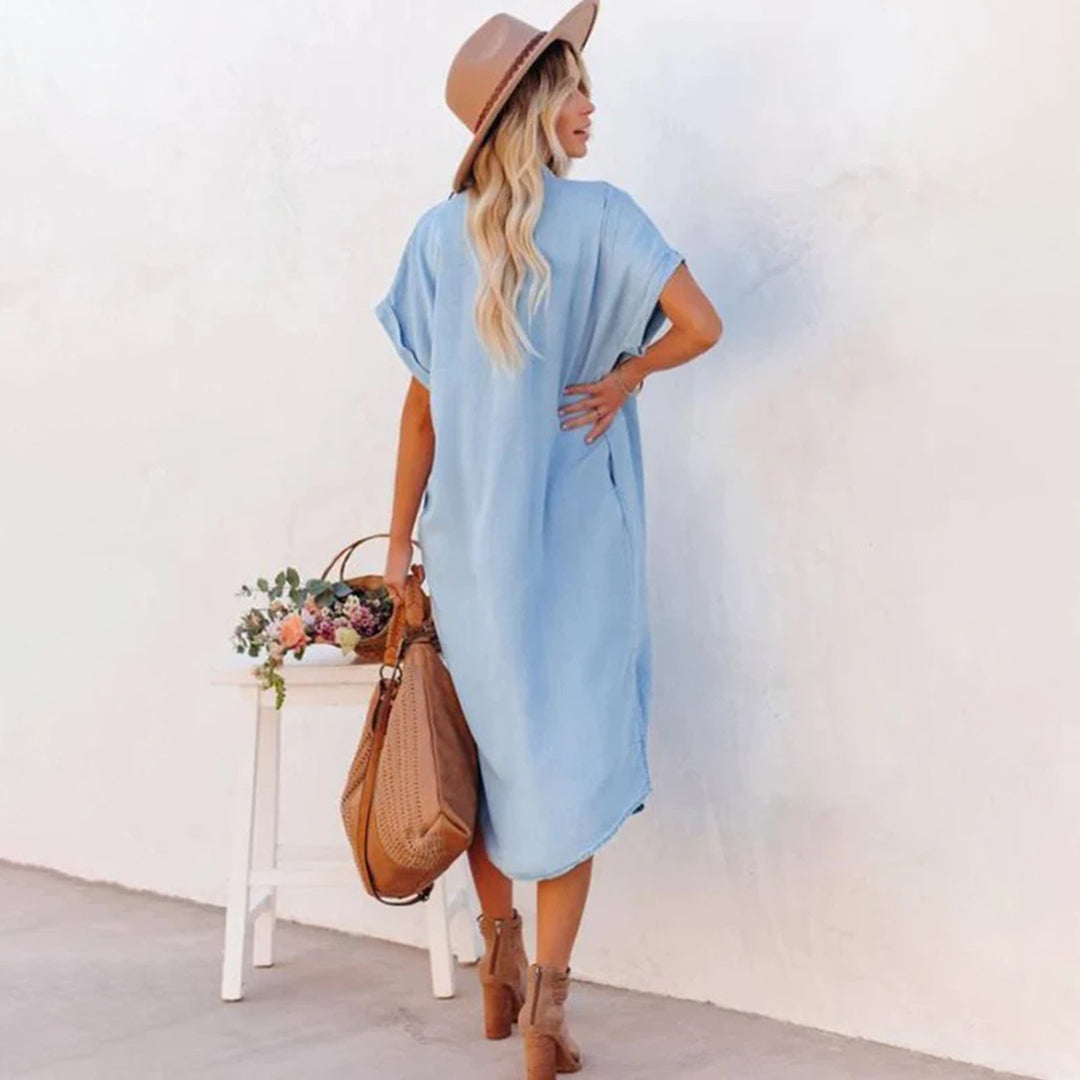 Damenkleid Blau Atmungsaktives Leichtes Sommerkleid - Eveloria