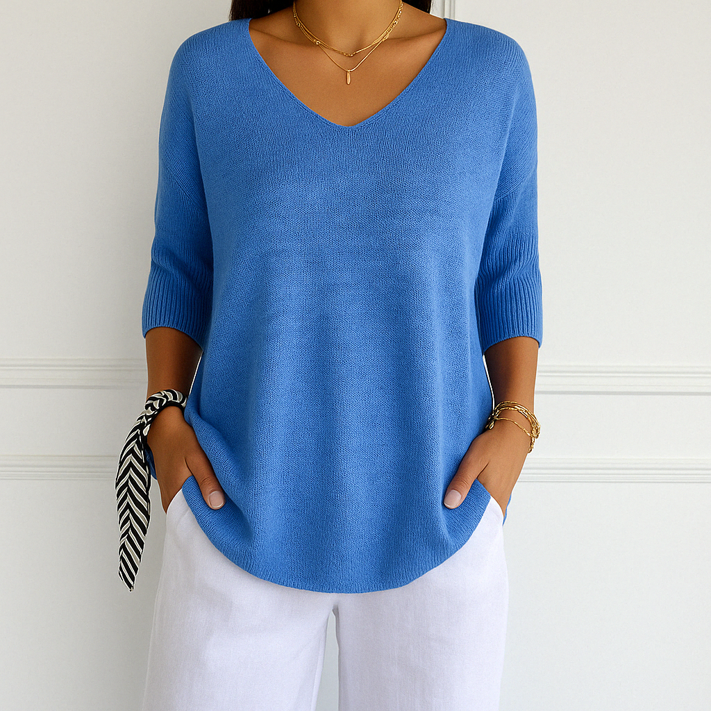 Damen Pullover V-Ausschnitt Kurzarm