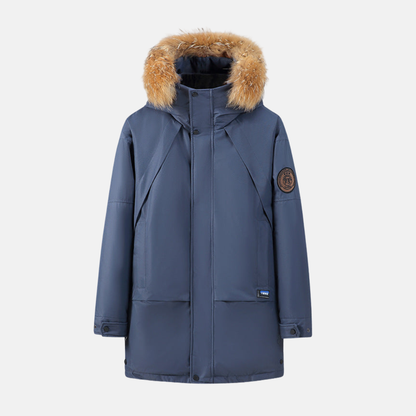 Eveloria Damen Parka Glattes Gewebe Abnehmbarer Kunstpelz Mittellang