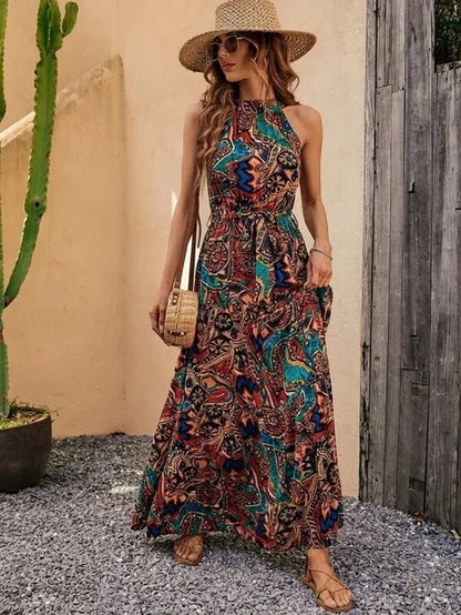 Damen Maxi-Kleid Retro-Halterneck Vintage-Look