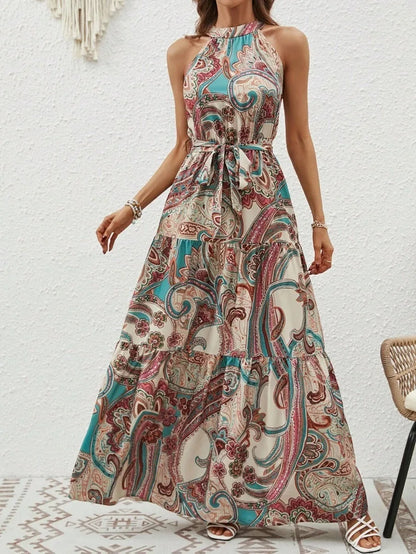 Damen Maxi-Kleid Retro-Halterneck Vintage-Look