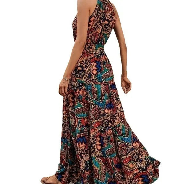 Damen Maxi-Kleid Retro-Halterneck Vintage-Look
