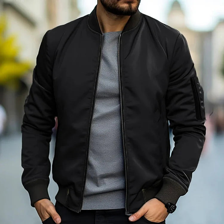 Herren Bomberjacke Reißverschluss Herbst Streetwear Schwarz - Eveloria
