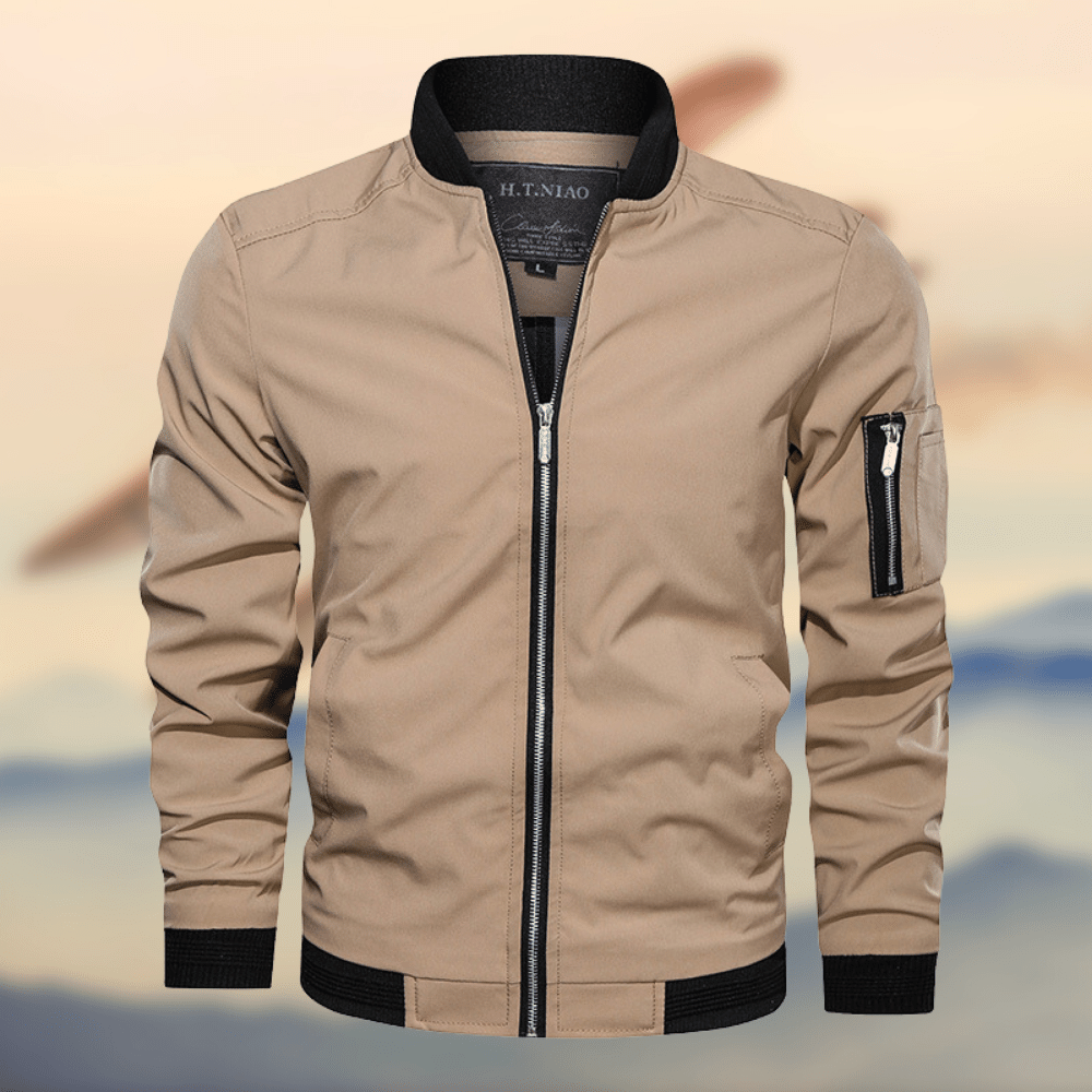 Bomberjacke - Herren Zip-Up Slim Fit Windproof Jacke-Beige-S-Chaps Herrenmode