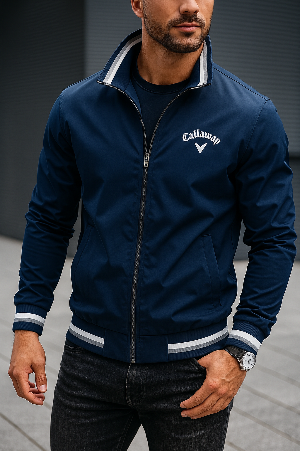 Herren Bomberjacke Leicht Zip-Up Schwarz - Eveloria