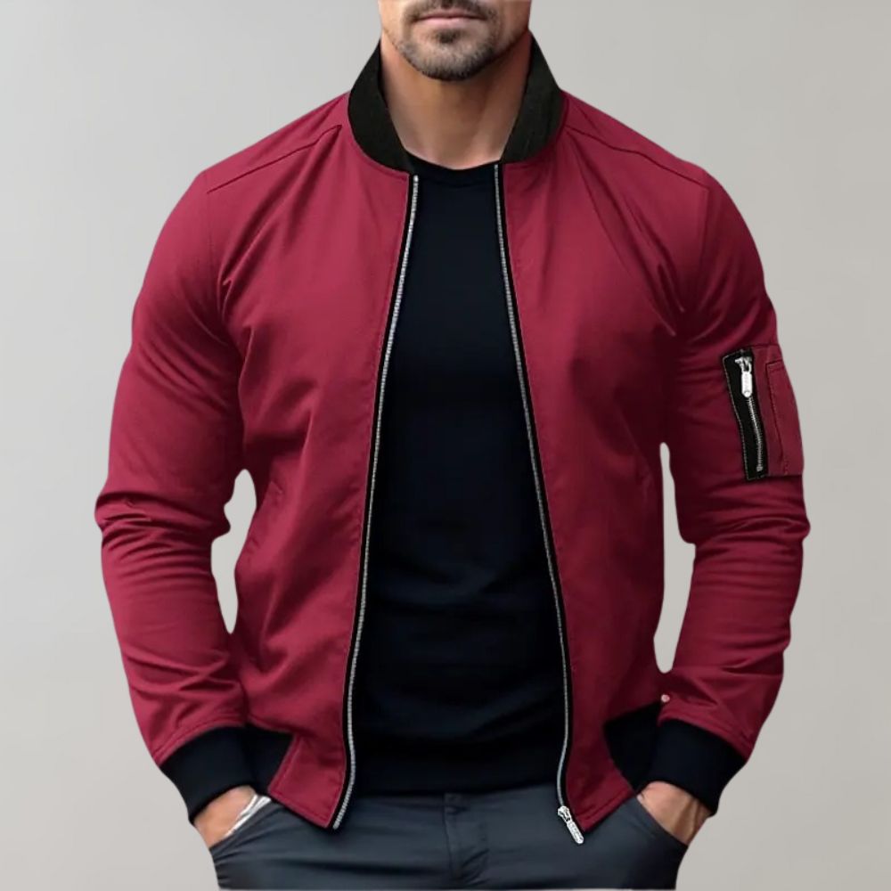 Bomberjacke – Leichte Herrenjacke mit Reißverschluss-Burgunderrot-S-Chaps Herrenmode
