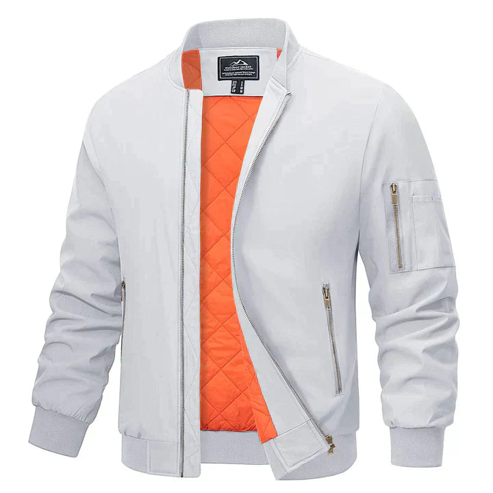 Bomberjacke | Reißverschluss | Leicht | Winddicht | Herrenjacke-Weiß-S-Chaps Herrenmode