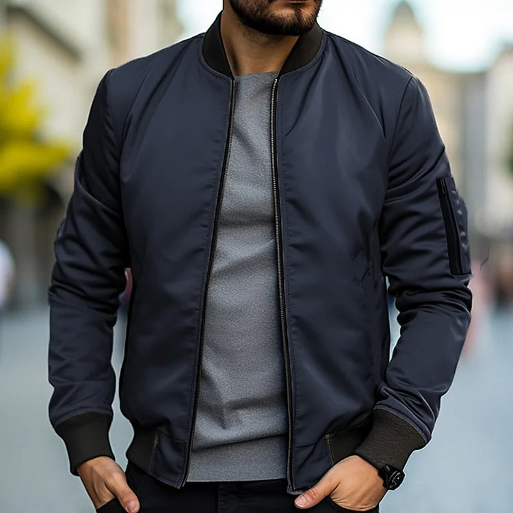 Herren Bomberjacke Slim Fit Reißverschluss Leicht Schwarz - Eveloria