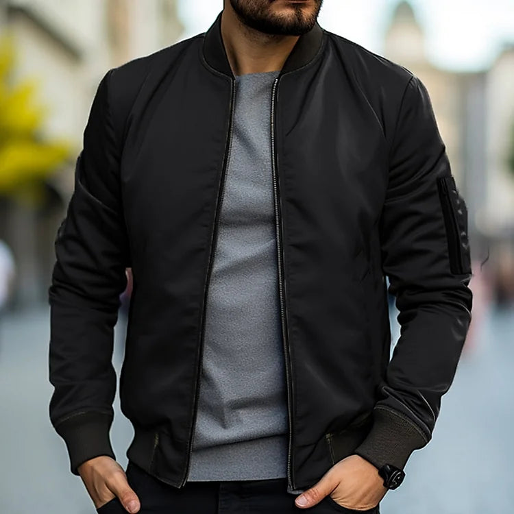 Bomberjacke – Slim Fit – Reißverschluss – Leichte Jacke – Herrenjacke-Schwarz-S-Chaps Herrenmode