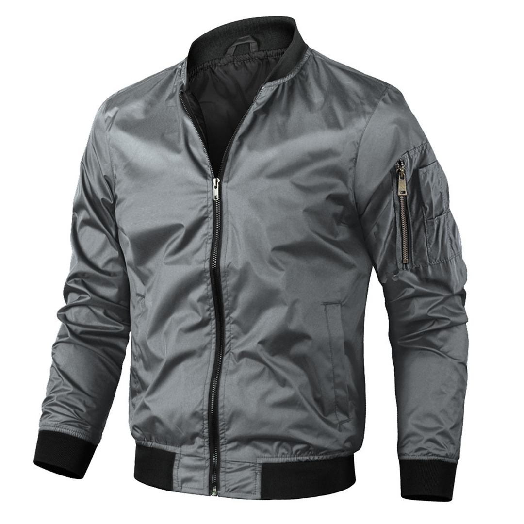 Bomberjacke – lässige Vintage-Herbstjacke mit Reißverschluss für Herren-Grau-S-Chaps Herrenmode