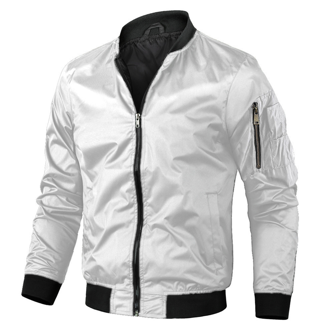 Bomberjacke – lässige Vintage-Herbstjacke mit Reißverschluss für Herren-Weiß-S-Chaps Herrenmode