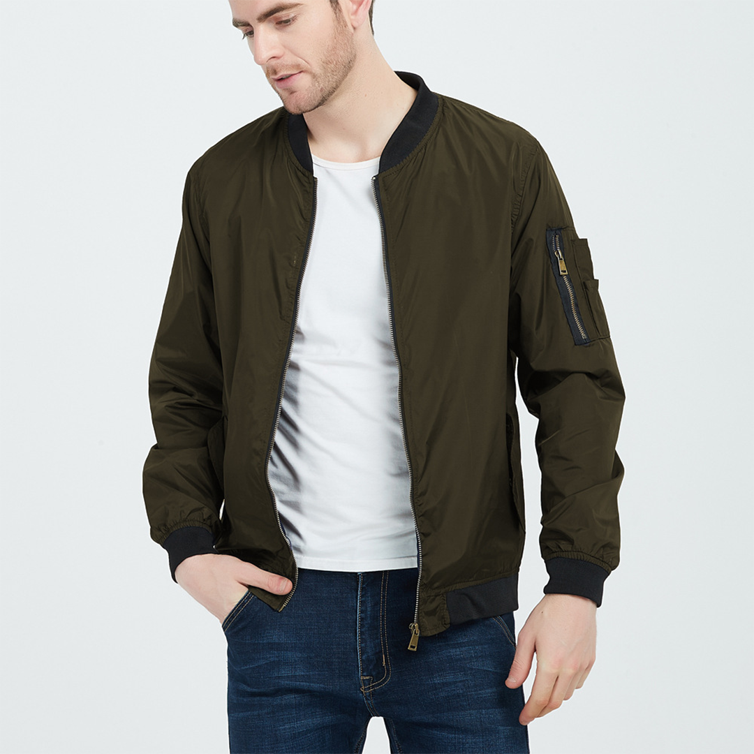 Herren Bomberjacke Polyester Reißverschluss Schwarz - Eveloria