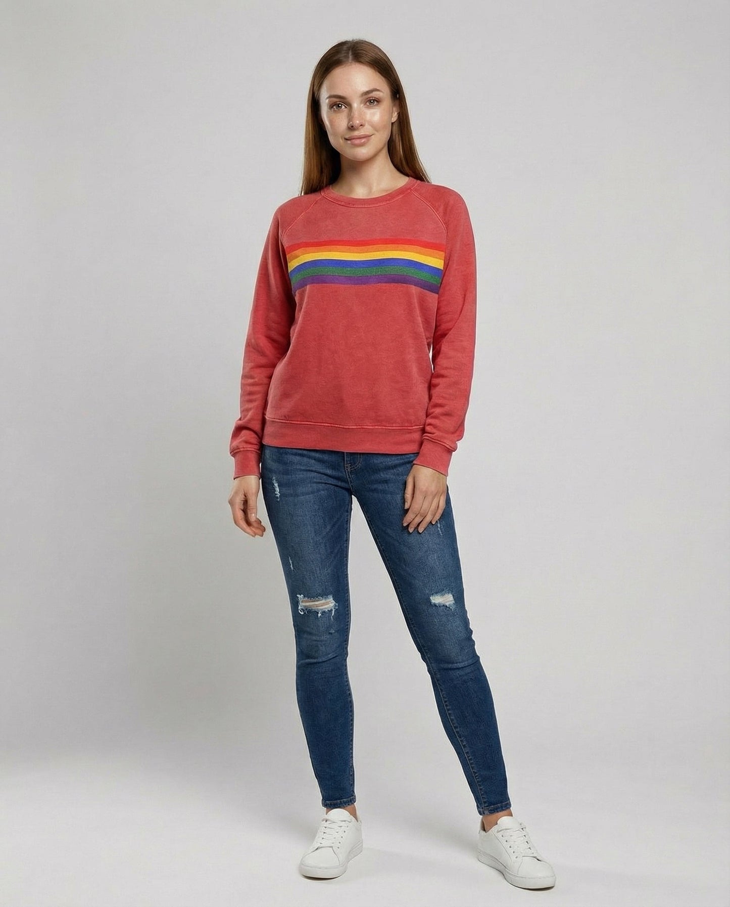 Damen Weicher Regenbogenpullover