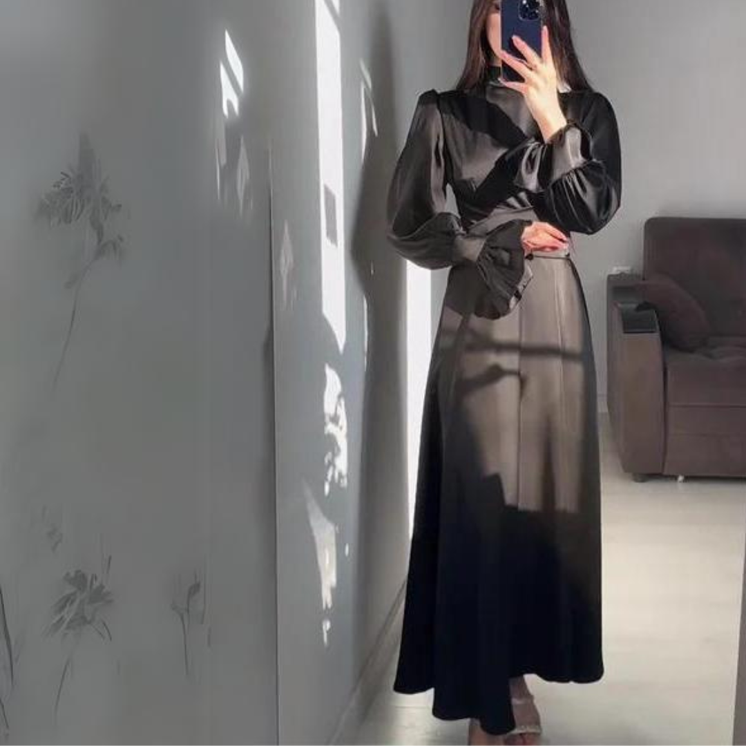 Eveloria Damen Seidenkleid Langärmlig Weich