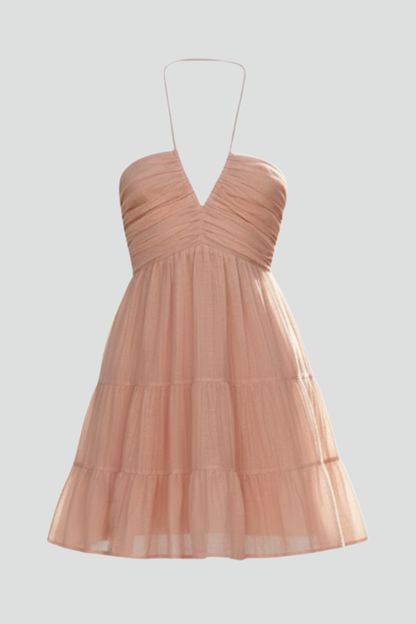 Damen Neckholder Minikleid Rüschenrock Schwarz - Eveloria
