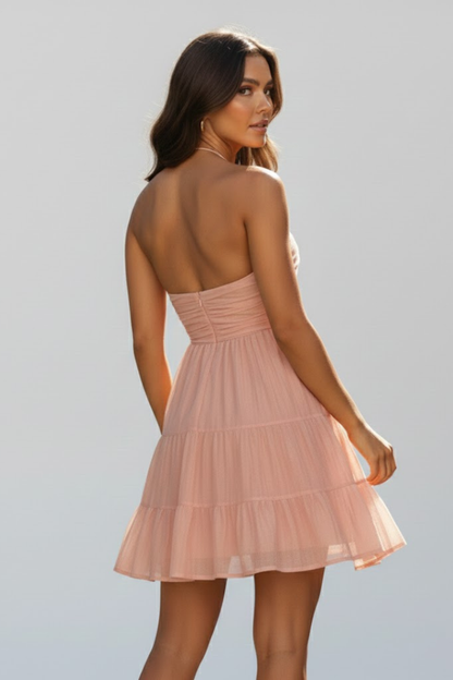 Damen Neckholder Minikleid Rüschenrock