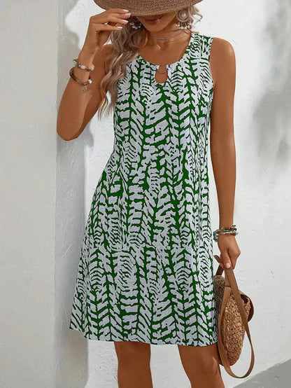 Damen Ärmelloses Sommerkleid Elegant Print Luftig
