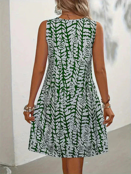Damen Ärmelloses Sommerkleid Elegant Print Luftig