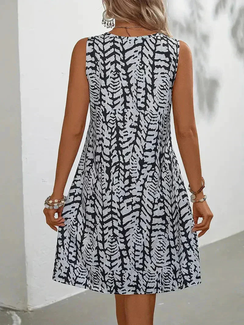 Damen Ärmelloses Sommerkleid Elegant Print Luftig
