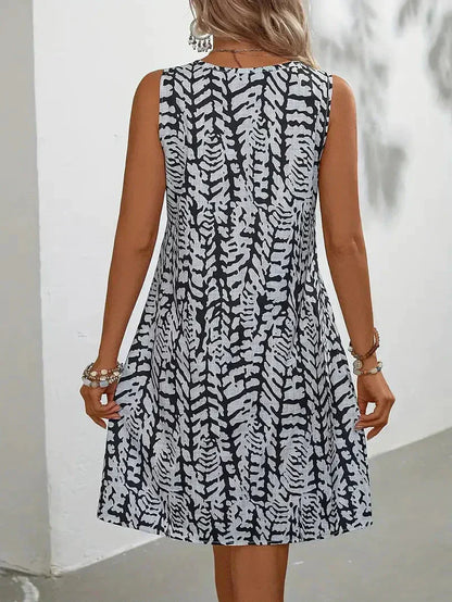 Damen Ärmelloses Sommerkleid Elegant Print Luftig