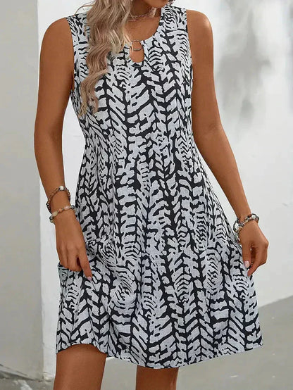 Damen Ärmelloses Sommerkleid Elegant Print Luftig