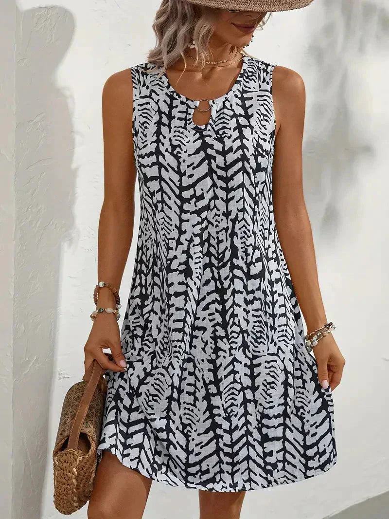 Damen Ärmelloses Sommerkleid Elegant Print Luftig
