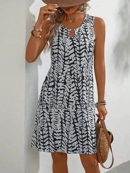 Damen Ärmelloses Sommerkleid Elegant Print Luftig