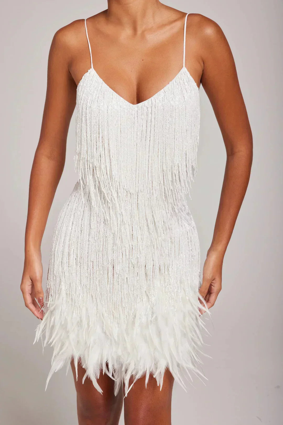 Damen Fransenminikleid Bustier-Ausschnitt Elegant