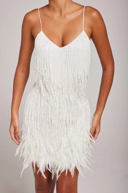 Damen Fransenminikleid Bustier-Ausschnitt Elegant