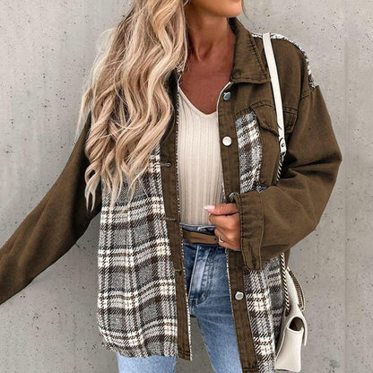 Eveloria Damen Jeansjacke Kariert