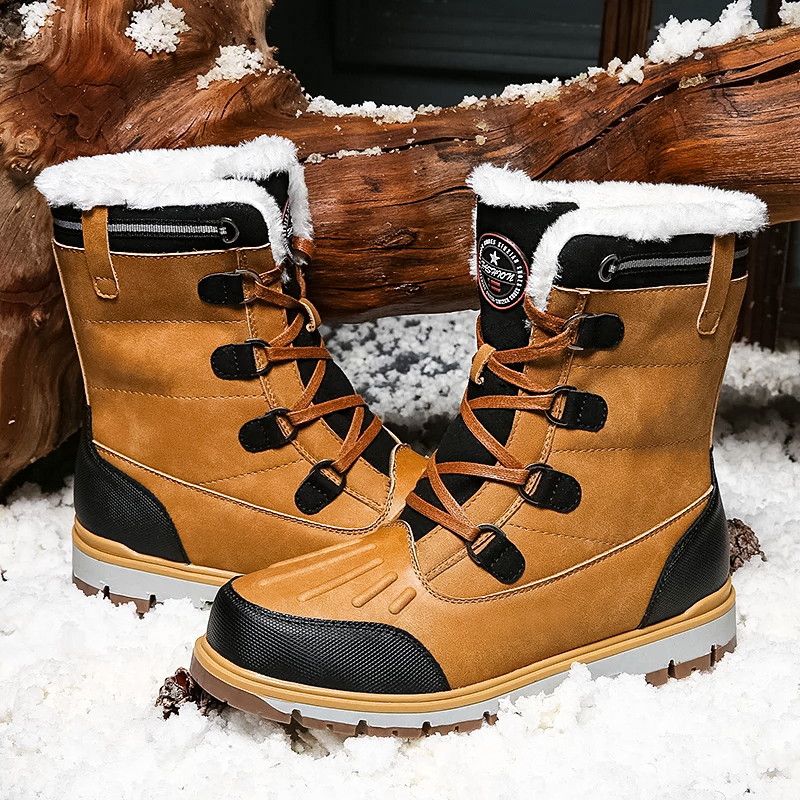 Herren Winterschuhe Mittelhoch Schnürung Warmfutter Schwarz - Eveloria