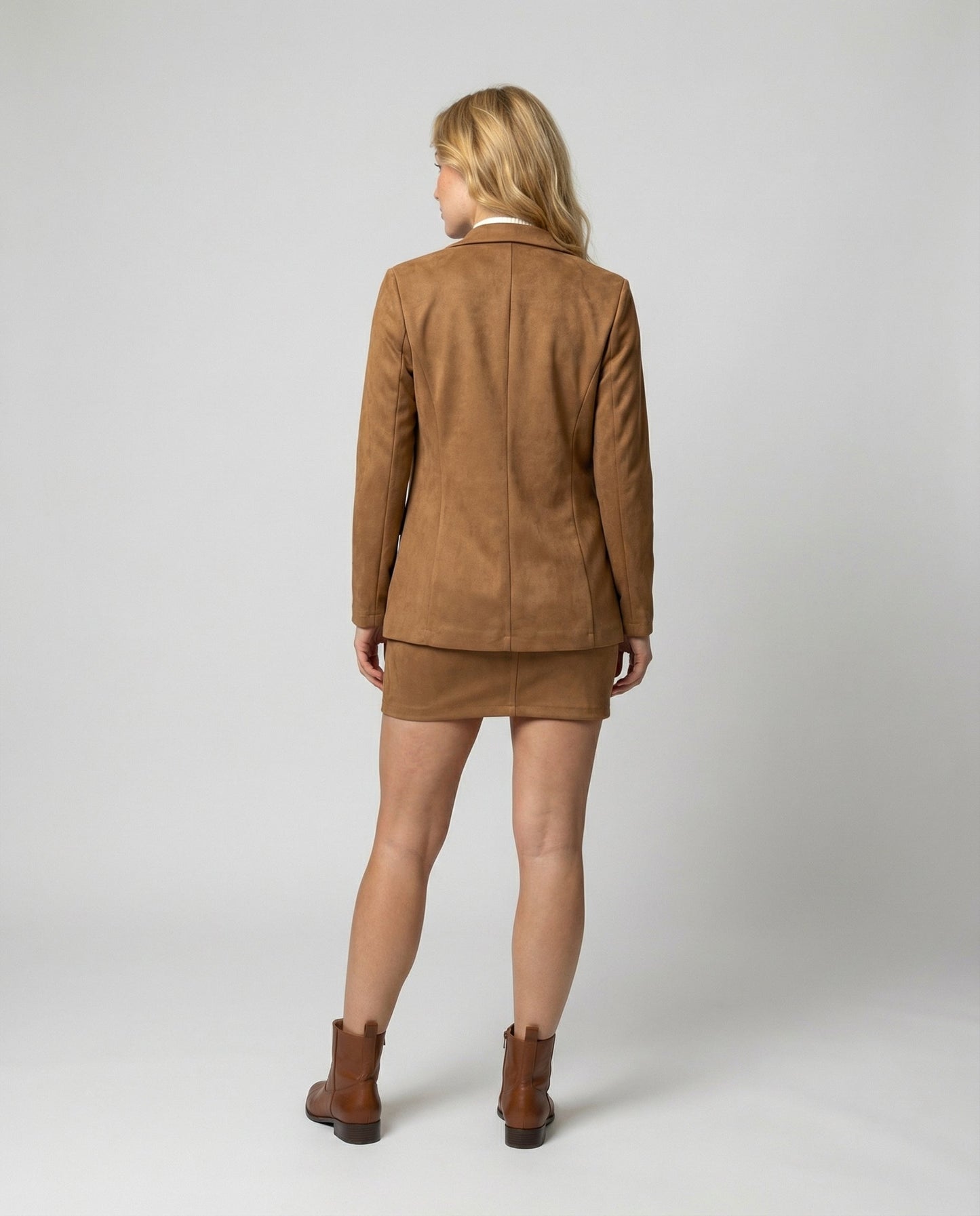 Elegantes Damen Blazer Rock Set Wildleder