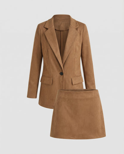 Elegantes Damen Blazer Rock Set Wildleder