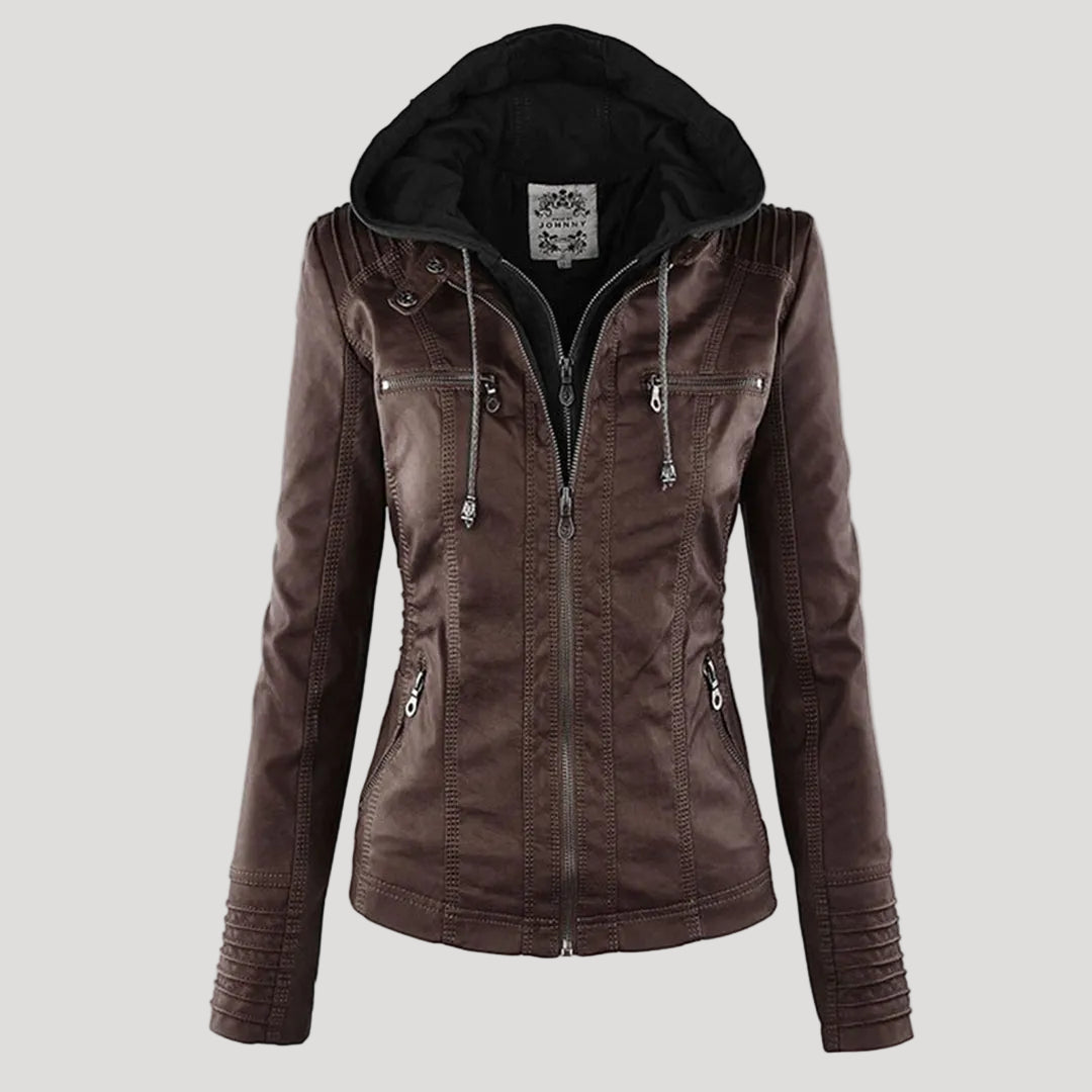Eveloria Damen Faux Lederjacke Wetterfest Mit Kapuze