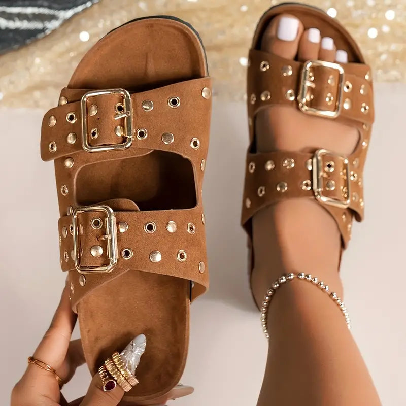 Eveloria Damen Sandalen Doppelriemen Schnalle