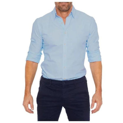 Bügelfreies Hemd - Button-Up - Langarm - Hemd - Herrenhemd-Blau-S-Chaps Herrenmode