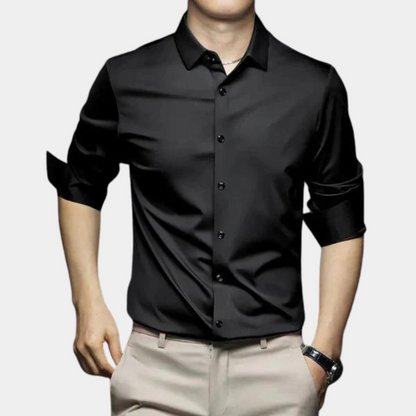 Herren Langarmhemd Bügelfrei Button-Up Weiss - Eveloria