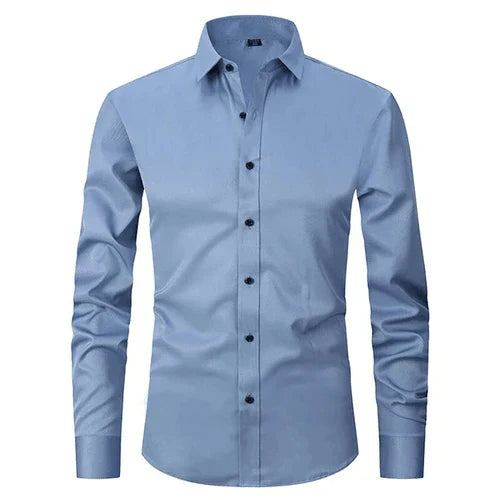 Bügelfreies Hemd | Langarm | Mit Knöpfen | Smokinghemd | Herrenhemden-Hellblau-S-Chaps Herrenmode