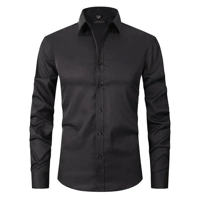 Bügelfreies Hemd | Langarm | Mit Knöpfen | Smokinghemd | Herrenhemden-Schwarz-S-Chaps Herrenmode
