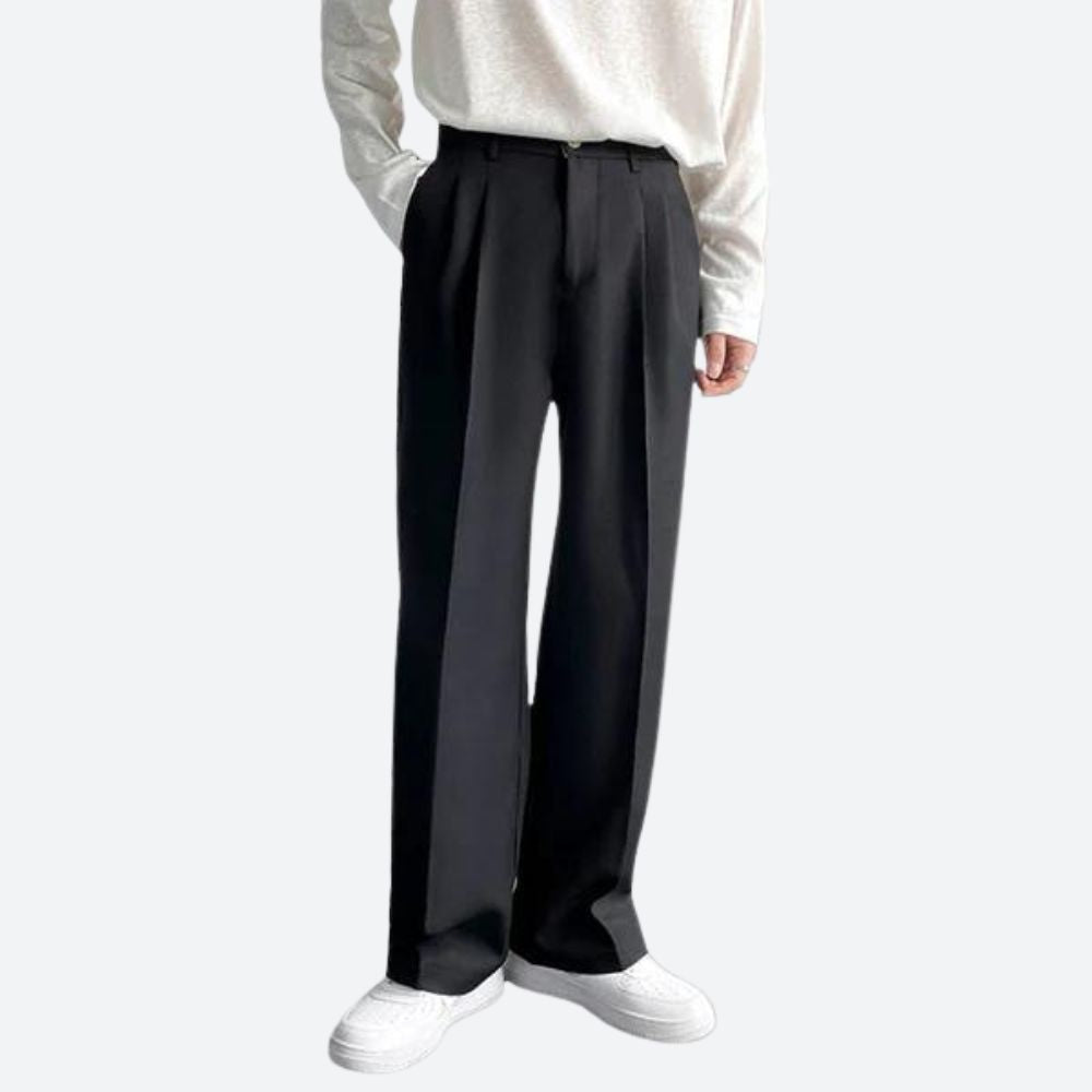Bundfaltenhose - Loose Fit - Straight Leg - Slack Pants - Herren Anzughose-Schwarz-28-Chaps Herrenmode
